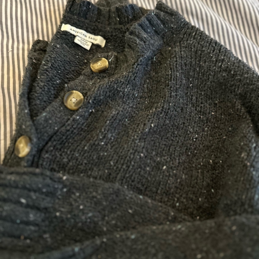 American Eagle Charcoal Knit Grandpa Sweater